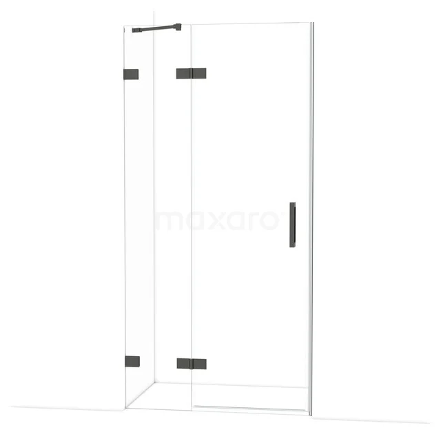 Diamond Douchedeur | 100 cm Zwart chroom Helder glas Draaideur DDB21461220BC Douchecabine hoekinstap, rechthoekig design, transparant glas met zwarte scharnieren en handgreep, geschikt voor moderne badkamers.