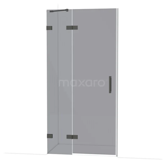 Glazen draaideur douchewand, Helder glas, zwart beslag, moderne badkameroplossing uit premium serie.