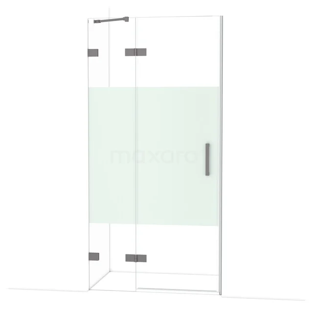 Diamond Douchedeur | 100 cm Zwart metaal Helder met matte strook Draaideur DDB21461223ZM Glazen douchewand met matte strook, hoekdouche van veiligheidsglas, strak design en chroom scharnieren voor de moderne badkamer.
