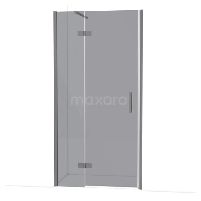 Diamond Shower door | 100 cm Black metal Smoke glass Pivot door DDB21462111ZM Glazen douchedeur met scharnieren, helder glas, metalen handgreep en minimalistisch design, ideaal voor moderne badkamers.