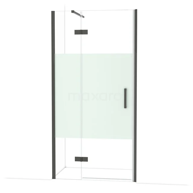 Diamond Shower door | 100 cm Black chrome Clear with matt strip Pivot door DDB21462113BC Inloopdouche met matglas accent, zwart frame en draaideur, ideaal voor een moderne badkamerstijl.