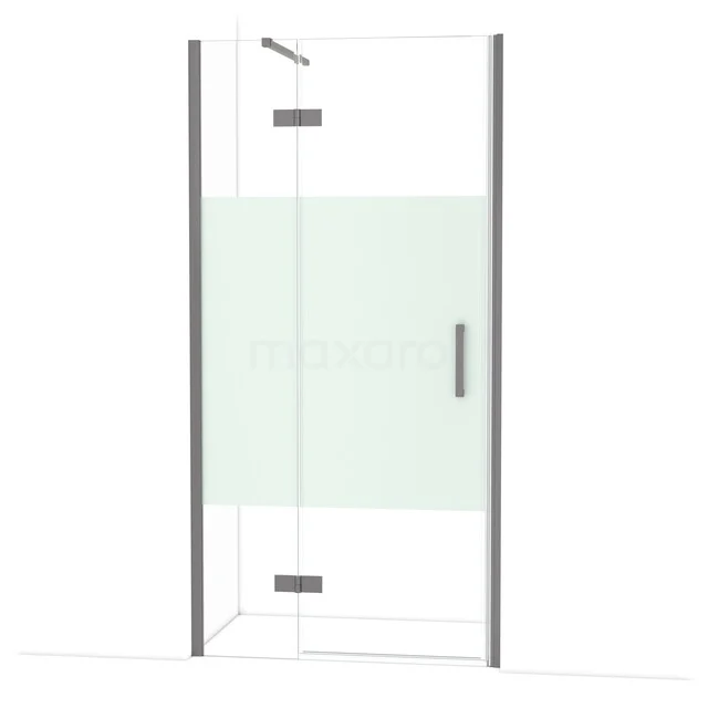 Diamond Douchedeur | 100 cm Zwart metaal Helder met matte strook Draaideur DDB21462113ZM Douchecabine met hoekinstap, moderne glazen deuren met matte strook en chromen accenten, ideaal voor een stijlvolle badkamer.