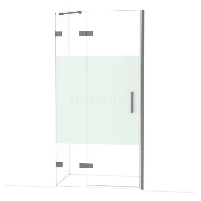 Glas Duschwand mit Matt Weißer Streifen, Eckaufstellung, minimalistisches Design, geeignet für moderne Bäder.