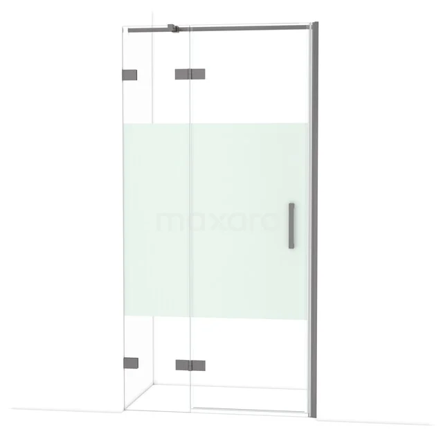 Diamond Douchedeur | 100 cm Zwart metaal Helder met matte strook Draaideur DDB21462323ZM Glazen douchewand met mat wit middenpaneel, hoekinstap en metalen scharnieren, moderne toevoeging aan elke badkamer.