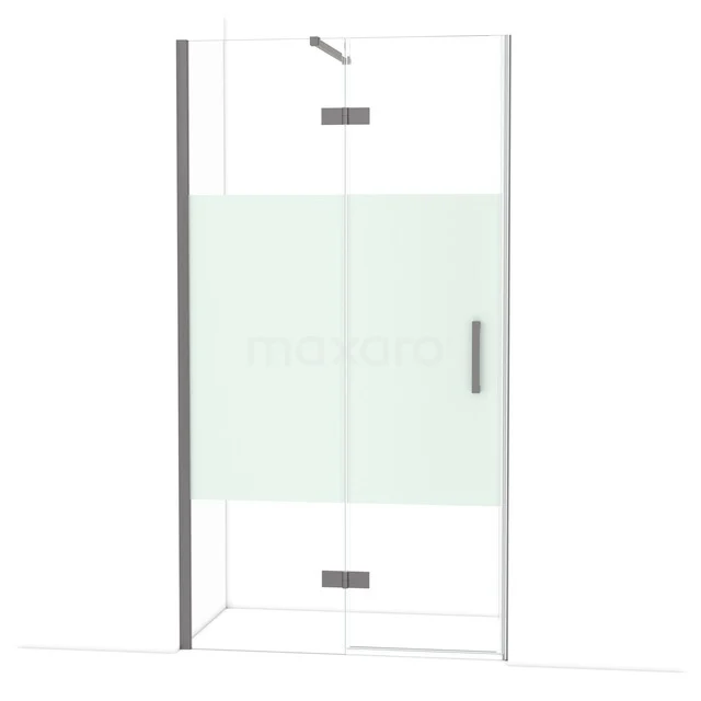 Diamond Shower door | 110 cm Black metal Clear with matt strip Pivot door DDB21651113ZMN Glazen douchecabine met strak design, transparant en mat glas, voorzien van chromen handgreep, perfect voor moderne badkamers.