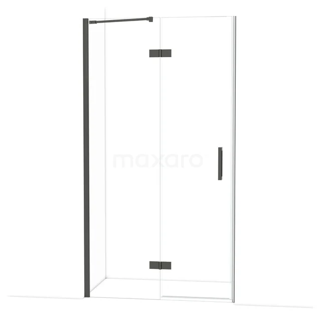 Diamond Shower door | 110 cm Black chrome Clear glass Pivot door DDB21651210BCN Douchecabine met hoekinstap, mat zwarte profielen en helder glazen deur, ideaal als moderne badkameroplossing.