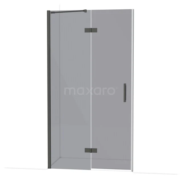 Glas Duschtür mit Schwarz Rahmen, drehbare Paneele, geeignet für moderne Bäder.