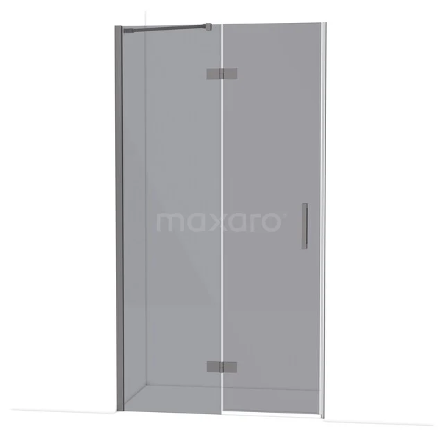 Diamond Douchedeur | 110 cm Zwart metaal Rookglas Draaideur DDB21651211ZMN Glazen douchedeur met zilverkleurig frame, helder glas en zwarte handgreep, geschikt voor moderne badkamers.
