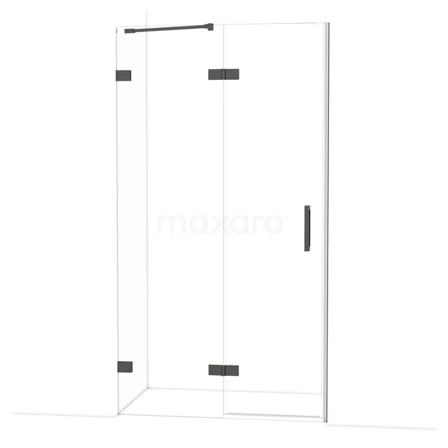 Diamond Douchedeur | 110 cm Zwart chroom Helder glas Draaideur DDB21651220BC Glazen douchecabine met hoekinstap, zwart metalen accenten, strak design, ideaal voor een moderne badkamer inrichting.