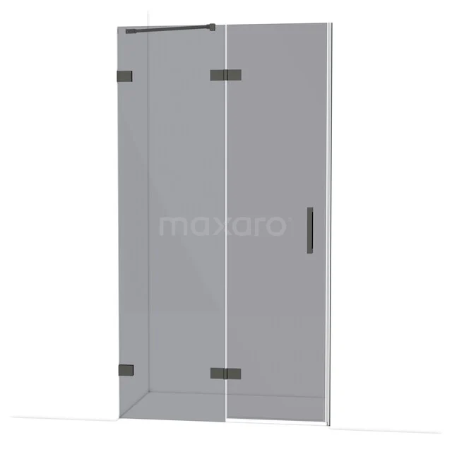 Diamond Douchedeur | 110 cm Zwart chroom Rookglas Draaideur DDB21651221BC Glazen douchedeur met mat zwarte scharnieren en handgreep, strak design, perfecte toevoeging aan een moderne badkamer.