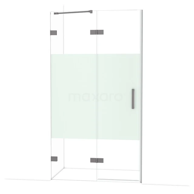 Duschtür Diamond 110 cm 8mm klares Sicherheitsglas mit mattem Streifen schwarzes Metall DDB21651223ZM Glas Duschkabine mit Matt Weiß Mittelpaneel, modernes Design mit chromatischen Scharnieren und Haltegriff, ideal für das Badezimmer.