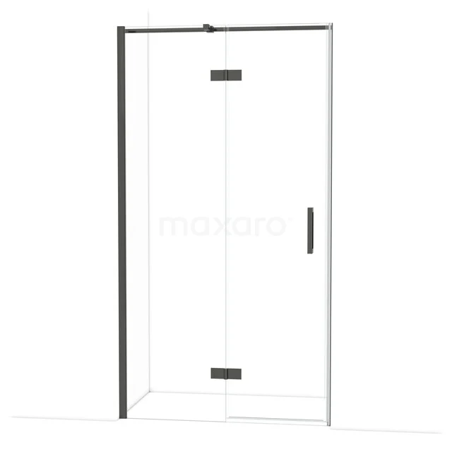 Diamond Shower door | 110 cm Black chrome Clear glass Pivot door DDB21651310BCN Douchedeur met zwarte accenten, helder glas en scharnieren, ideaal als elegante toevoeging aan een moderne badkamer.