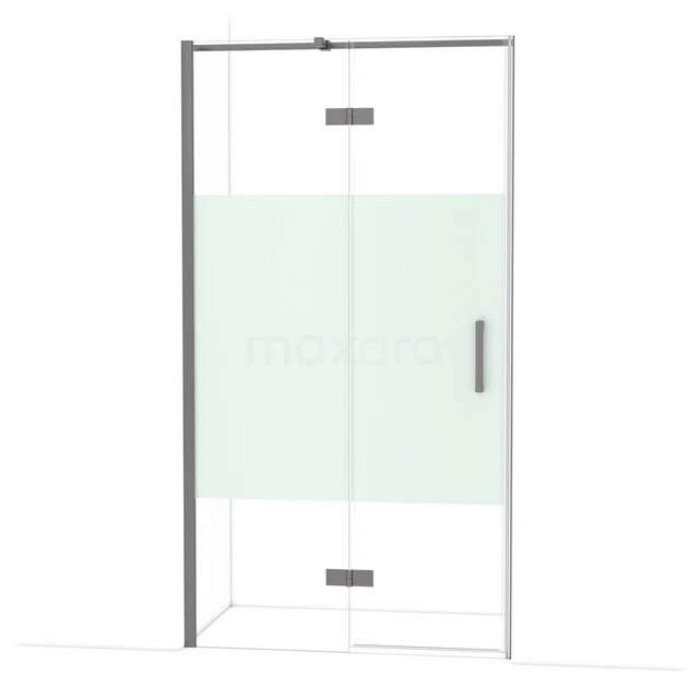 Glazen douchedeur met mat wit middenpaneel, chroomaccenten en strak modern design, ideaal voor elke stijlvolle badkamer.