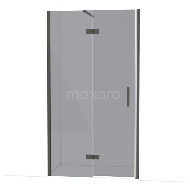 Glasdouchedeur mit Scharnieren, Klarglas, schwarzem Rahmen und Haltegriff, ideal für einen modernen Badezimmerstil.