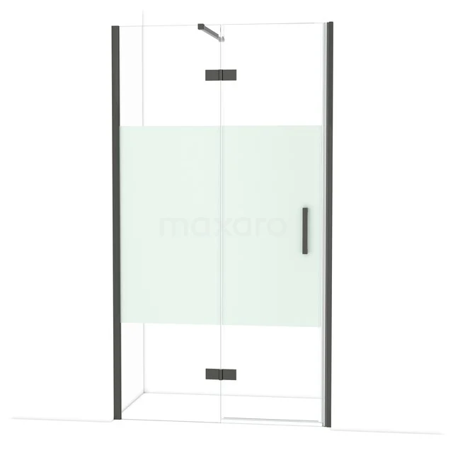 Diamond Douchedeur | 110 cm Zwart chroom Helder met matte strook Draaideur DDB21652113BC Douchecabine met mat zwart frame, helder glas en schuifdeur, modern design voor een stijlvolle badkamer.