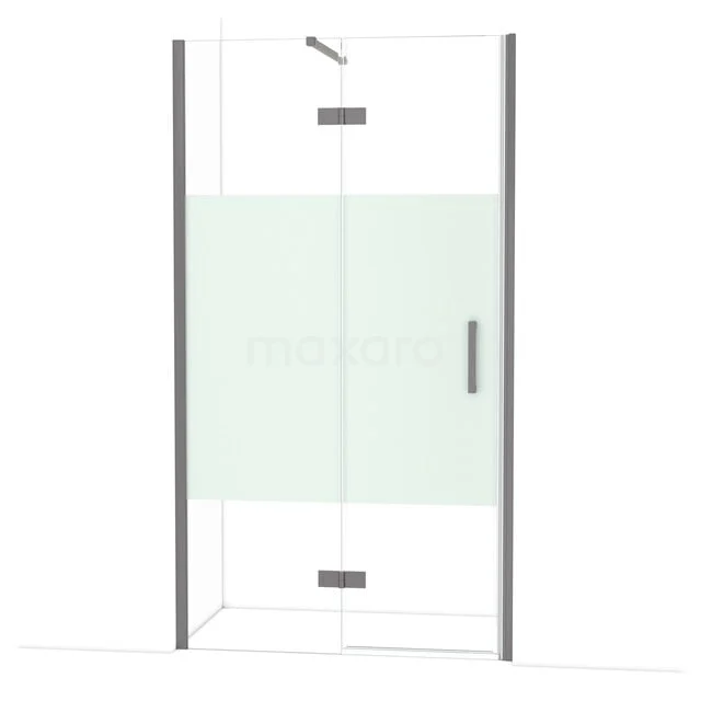 Diamond Douchedeur | 110 cm Zwart metaal Helder met matte strook Draaideur DDB21652113ZM Glazen douchecabine met helder glas en mat witte strook, aluminium profielen, ideaal voor moderne badkamerstijl.