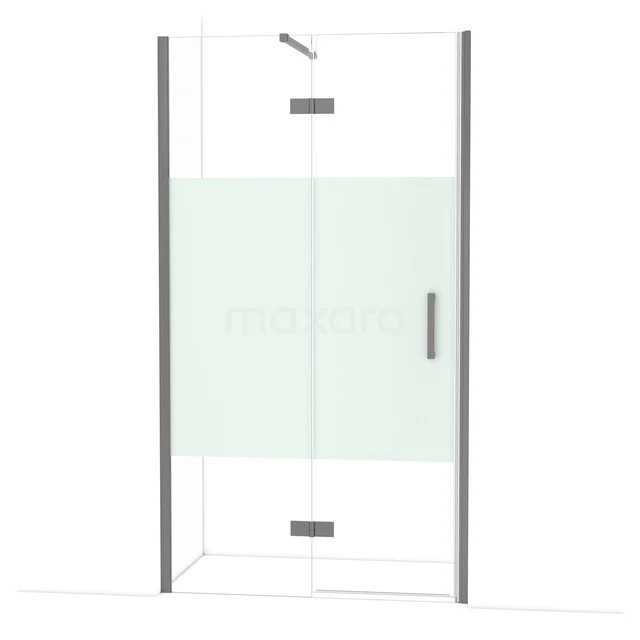 Diamond Shower door | 110 cm Black metal Clear with matt strip Pivot door DDB21652113ZM Glazen douchecabine met helder glas en mat witte strook, aluminium profielen, ideaal voor moderne badkamerstijl.