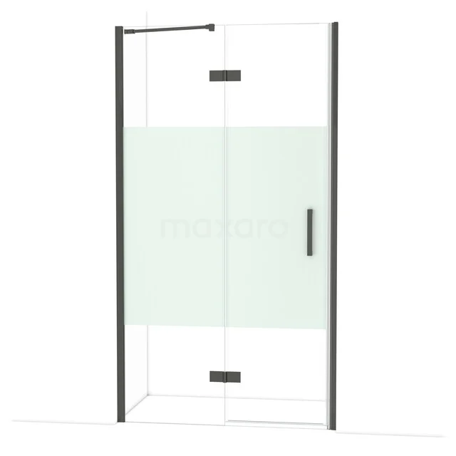 Diamond Douchedeur | 110 cm Zwart chroom Helder met matte strook Draaideur DDB21652213BC Douchewand met matglazen paneel, zwart frame en draaideur, ideaal voor een moderne badkamer.