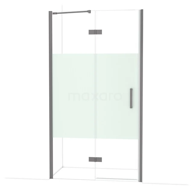 Diamond Douchedeur | 110 cm Zwart metaal Helder met matte strook Draaideur DDB21652213ZM Douchedeur met helder glas, mat zilveren profiel en greep, ideaal voor een moderne badkamerstijl.