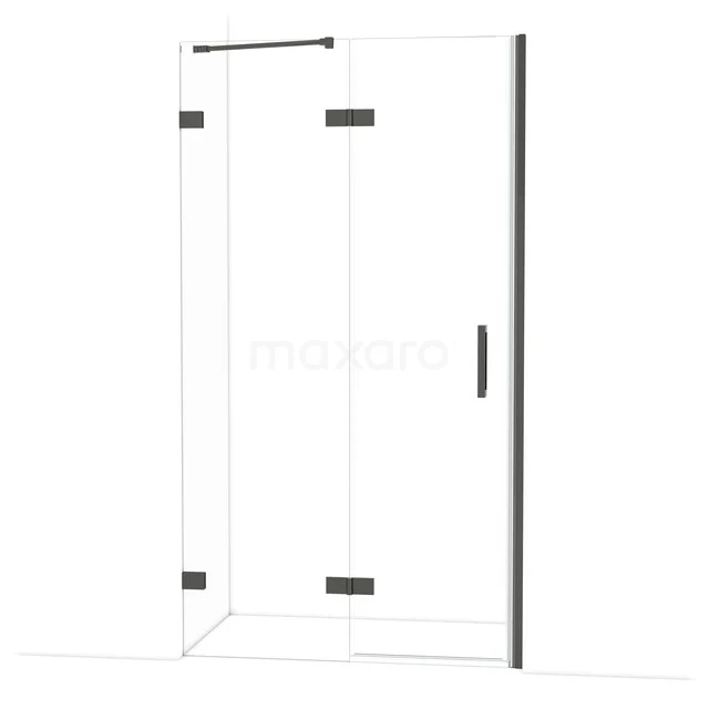 Glas Duschwand mit Schwarz matt Metall Scharnieren, moderne Eckeinstieg, ideal für stilvolle Badezimmer Einrichtung.