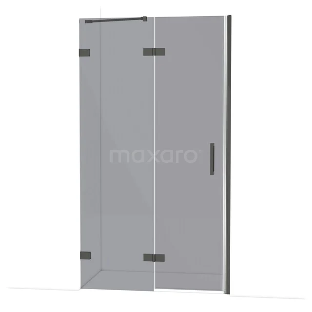 Diamond Shower door | 110 cm Black chrome Smoke glass Pivot door DDB21652221BC Douchedeur van helder glas met matzwarte scharnieren en handgreep, ideaal voor een moderne badkamer.