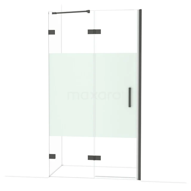 Diamond Douchedeur | 110 cm Zwart chroom Helder met matte strook Draaideur DDB21652223BC Glazen douchecabine met matglas detail, hoekmodel in chroomlook, ideaal voor een moderne badkamer.