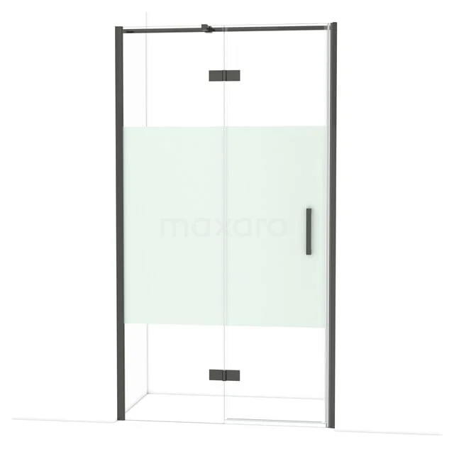 Diamond Douchedeur | 110 cm Zwart chroom Helder met matte strook Draaideur DDB21652313BC Zwarte douchedeur met helder glas, matte afwerking en strak design, ideaal voor een moderne badkamer inrichting.
