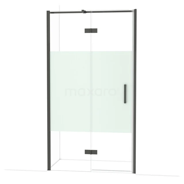 Diamond Shower door | 110 cm Black chrome Clear with matt strip Pivot door DDB21652313BC Zwarte douchedeur met helder glas, matte afwerking en strak design, ideaal voor een moderne badkamer inrichting.