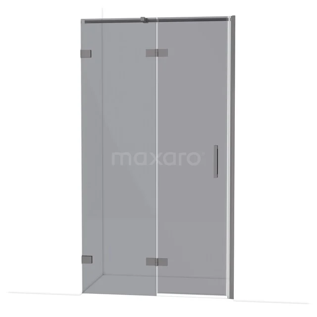 Drehtür-Duschwand mit Klarglas, Aluminiumprofilen und eleganter Haltegriff, ideal für ein modernes Badezimmer.