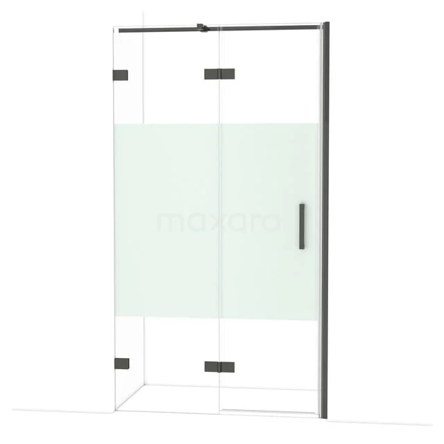 Diamond Douchedeur | 110 cm Zwart chroom Helder met matte strook Draaideur DDB21652323BC Matte zwarte douchewand met helder glas en schuifdeur, modern ontwerp van stevig materiaal voor een stijlvolle badkamer.