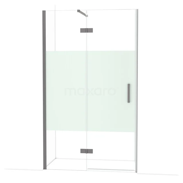 Douchecabine met helder glas en mat wit paneel, strakke chromen details, ideaal voor een moderne badkamer.