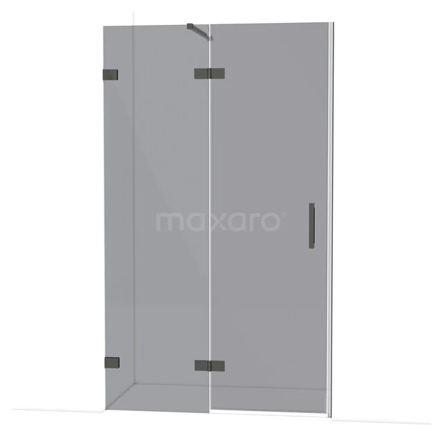 Diamond Douchedeur | 120 cm Zwart chroom Rookglas Draaideur DDB21661121BC Glazen douchecabine met hoekinstap, zwart metalen scharnieren, strak design, ideaal voor moderne badkamers.