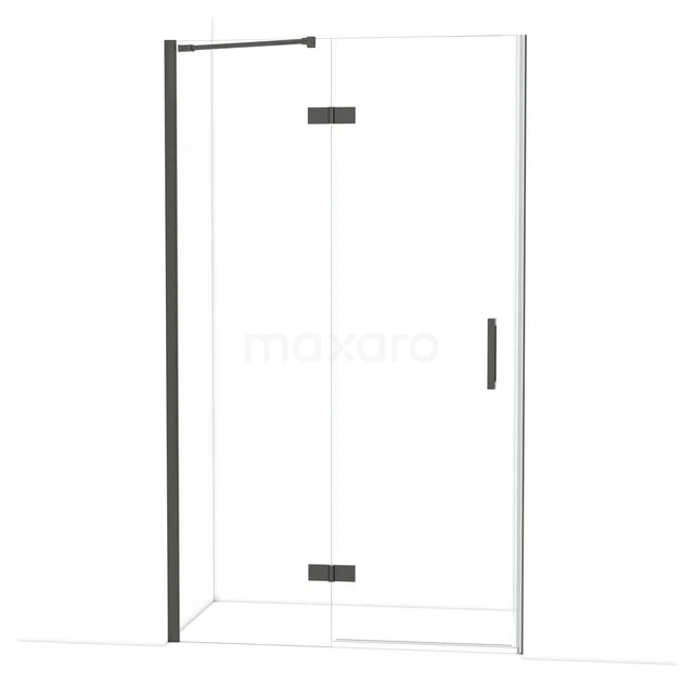 Douchedeur zwart profiel, helder glas, strak design, badkameroplossing perfect voor moderne doucheseries.