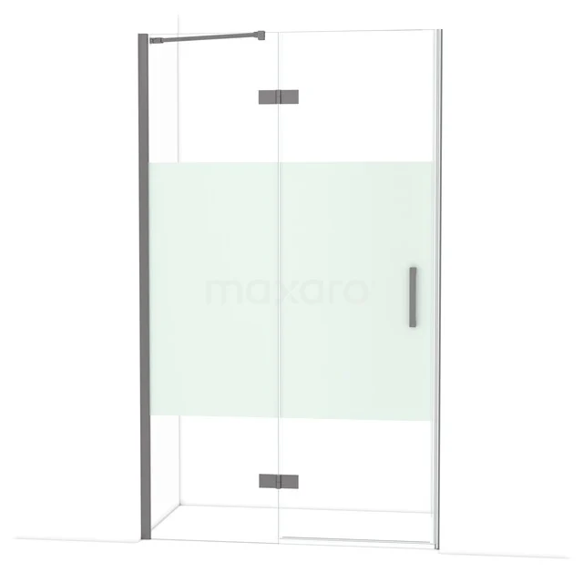 Diamond Douchedeur | 120 cm Zwart metaal Helder met matte strook Draaideur DDB21661213ZMN Glazen douchedeur met mat witte strook, aluminium profiel, strak design; ideaal voor een moderne badkamer.
