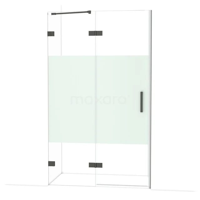 Diamond Douchedeur | 120 cm Zwart chroom Helder met matte strook Draaideur DDB21661223BC Glazen douchecabine met matte strook, hoekmodel, zwart frame en scharnieren, modern design voor elke badkamer.