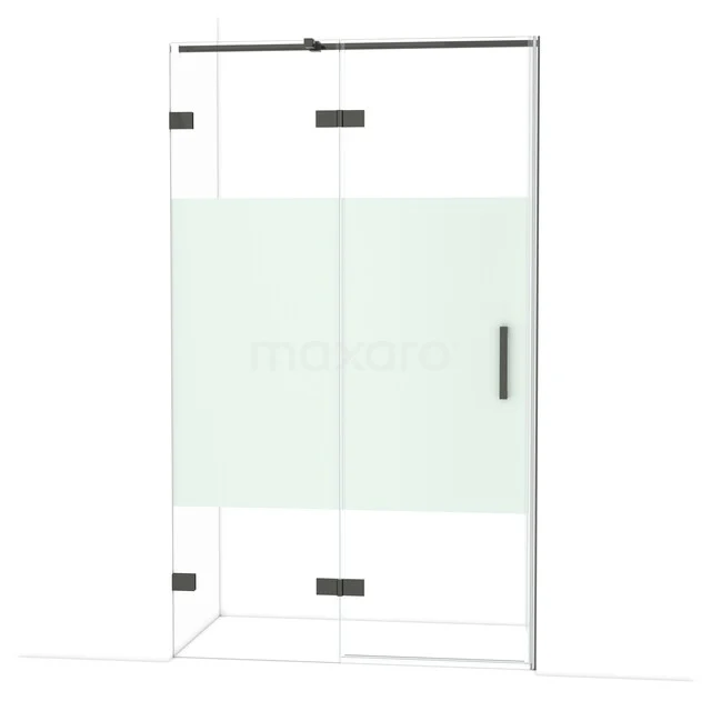 Duschtür Diamond 120 cm 8mm klares Sicherheitsglas mit mattem Streifen Schwarzchrom DDB21661323BC Glas Duschwand mit Matt Weiß Paneel, Schwarz Akzentprofil und schnittigem Design; modernes Badezimmeraccessoire.