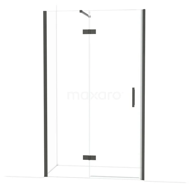 Duschkabine mit Klarglas und schwarzen Profilen, Eckmodell ideal für eine moderne Badezimmer Einrichtung.