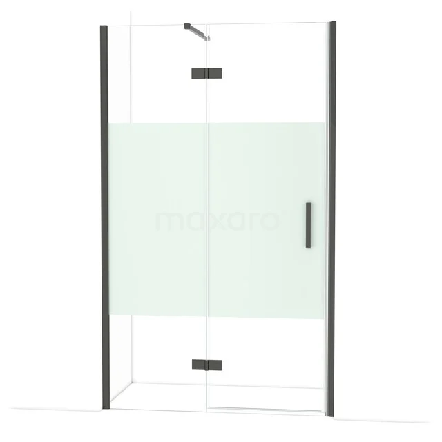 Diamond Douchedeur | 120 cm Zwart chroom Helder met matte strook Draaideur DDB21662113BC Douchecabine met mat glazen deur, zwart frame en minimalistisch design, perfect voor een moderne badkamerstijl.