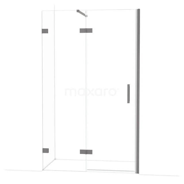 Douchehoek met helder veiligheidsglas, chroom scharnieren en handgreep, strak design voor een moderne badkamer.