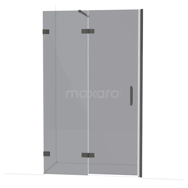 Glas Duschwand mit Eckdesign, Klarglas und schwarzen Akzenten, ideal als stilvolle Abtrennung im modernen Badezimmer.