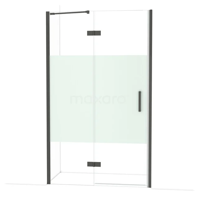 Diamond Douchedeur | 120 cm Zwart chroom Helder met matte strook Draaideur DDB21662213BC Douchecabine in mat zwarte uitvoering met helder glas en frosted accent, ideaal voor een moderne badkamer.