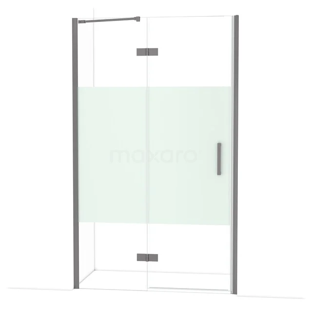 Diamond Douchedeur | 120 cm Zwart metaal Helder met matte strook Draaideur DDB21662213ZM Glazen douchedeur met mat gedeelte, aluminium profiel en modern design - ideaal voor een stijlvolle badkamerrenovatie.