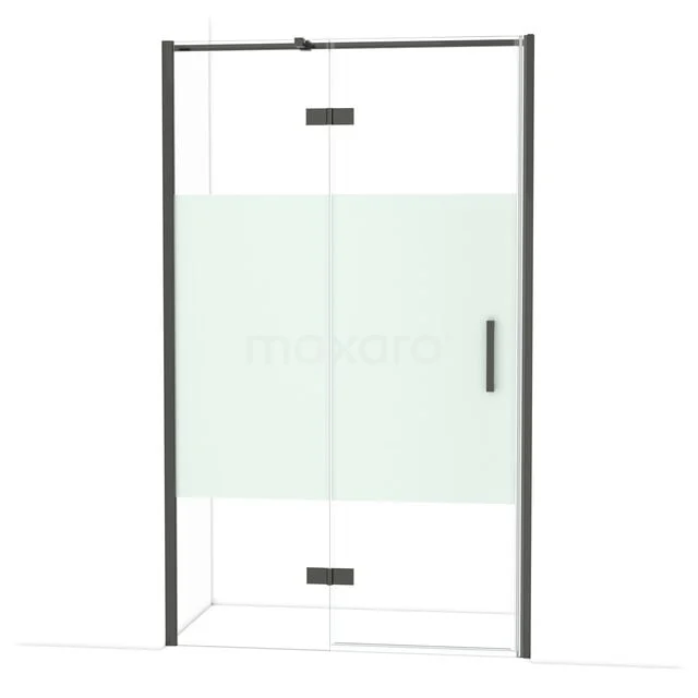 Diamond Douchedeur | 120 cm Zwart chroom Helder met matte strook Draaideur DDB21662313BC Douchecabine met een mat zwarte omlijsting, schuifdeur en mat glaswand, ideaal voor een moderne badkamer.