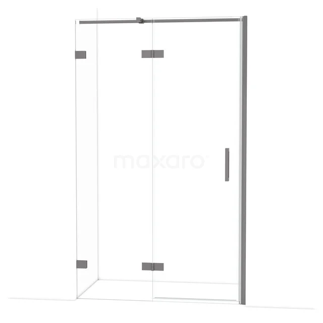 Glas Duschwand mit Tür, Klarglas, minimalistisches Design und Scharniere, ideal für ein modernes Badezimmer.