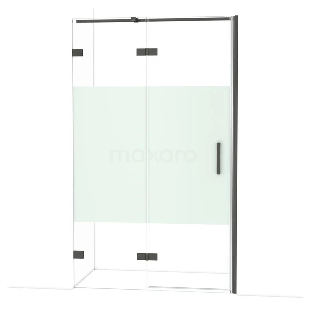 Douchecabine zwart-frame glas, mat wit paneel, modern design. Perfect voor een stijlvolle badkamer.