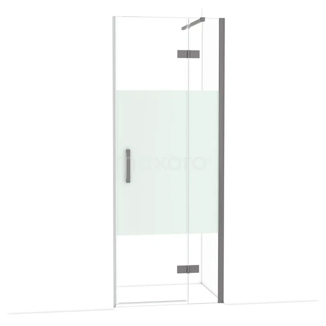 Glasene Duschtür mit mattem Mittelstück, modernen verchromten Scharnieren und Haltegriff, perfekte Ergänzung für jedes Badezimmer.