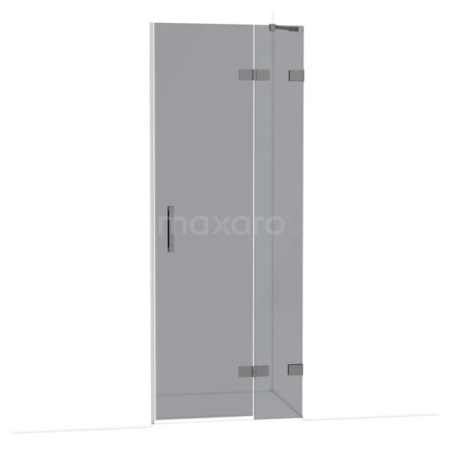 Diamond Shower door | 80 cm Black metal Smoke glass Pivot door DDB22351221ZM Glazen douchedeur met mat zilveren scharnieren, strak design en helder glas, ideaal voor moderne badkamers.