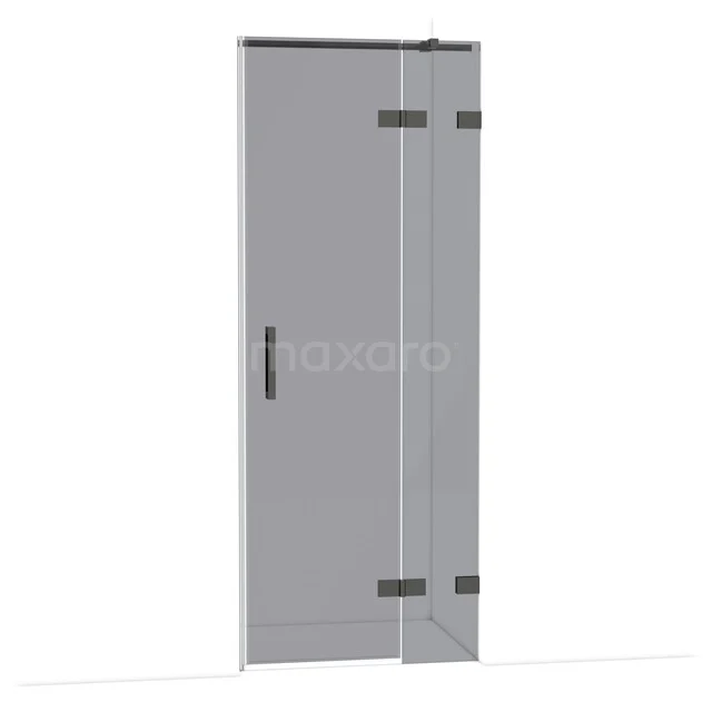 Diamond Shower door | 80 cm Black chrome Smoke glass Pivot door DDB22351321BC Grijze glazen douchedeur met zwarte scharnieren, modern ontwerp, ideaal voor een stijlvolle badkamerinrichting.