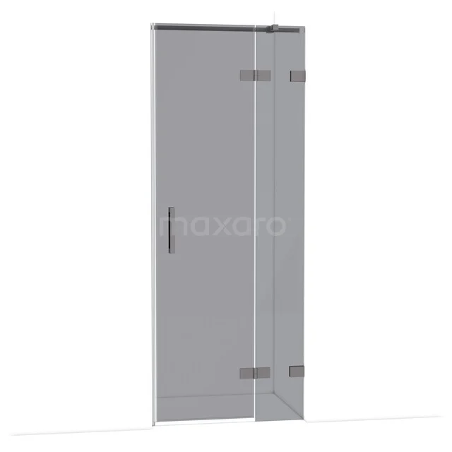 Diamond Shower door | 80 cm Black metal Smoke glass Pivot door DDB22351321ZM Glass shower door with a matte grey finish, sleek design and aluminium fittings, ideal for modern bathrooms.