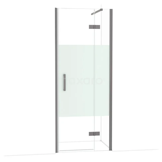 Duschkabine Eckmodell mit klarem und mattglas, Aluminiumprofile und Drehtür. Modernes Design für jedes Badezimmer.